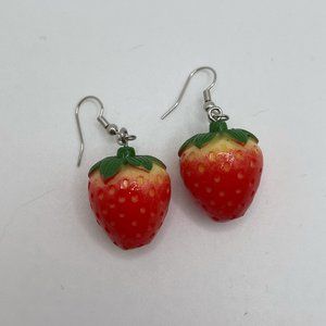 Handmade Acrylic Strawberry Dangle Earrings